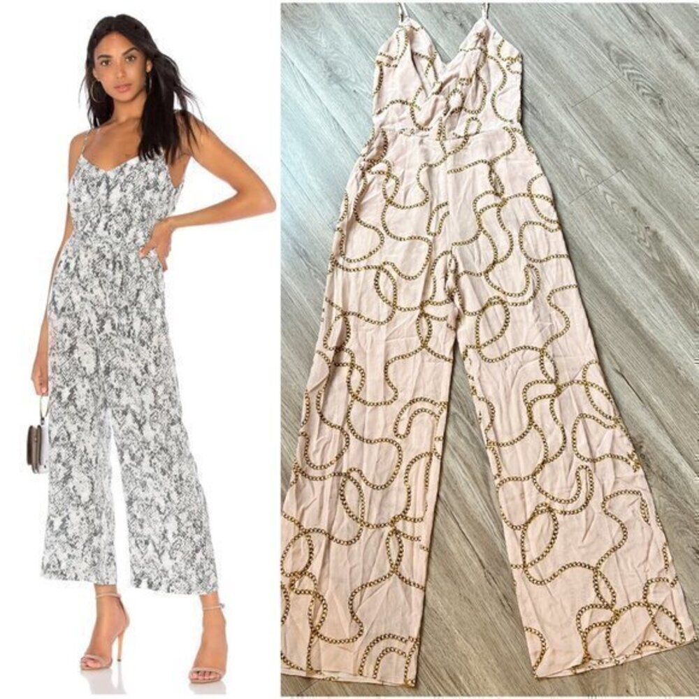 L'AGENCE Silk Pink Chain Print Chiara Wide Leg Jumpsuit Size 2 NWT